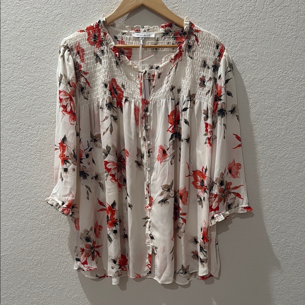 Olive and Rose Floral 3x Blouse NWT